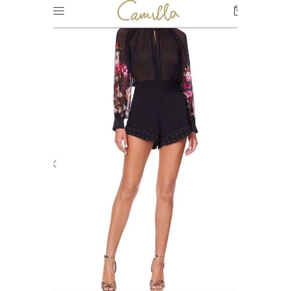 Camilla Size XS High Cut Shorts Black Studs Mirror Mirror NWT